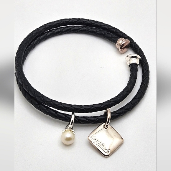 ๐ข3/$19๐ข Vantel Pearls Leather Wrap Bracelet BLACK BELIEVE Silver Discontinued - Picture 1 of 3